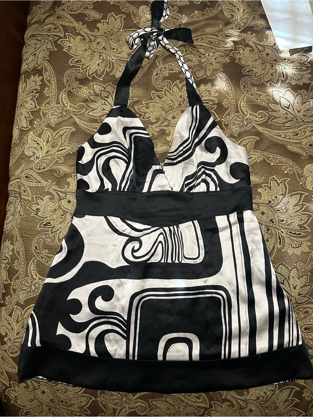 bebe Reversible Black and White Halter Print Tank Top